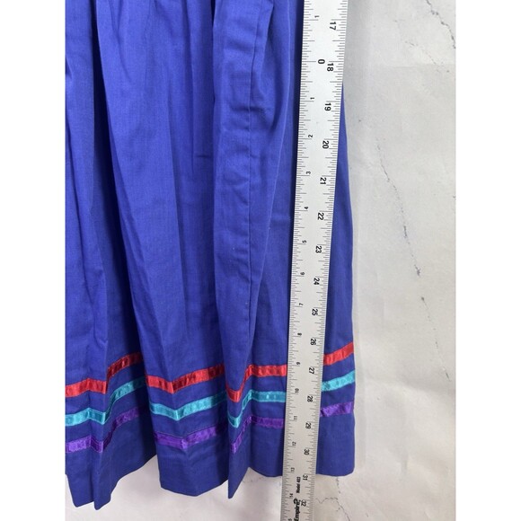 Vintage 70s Prairie Dress Kids Girls Sz 10 cottagecore Folk Blue Novelty Ribbon - Picture 9 of 16